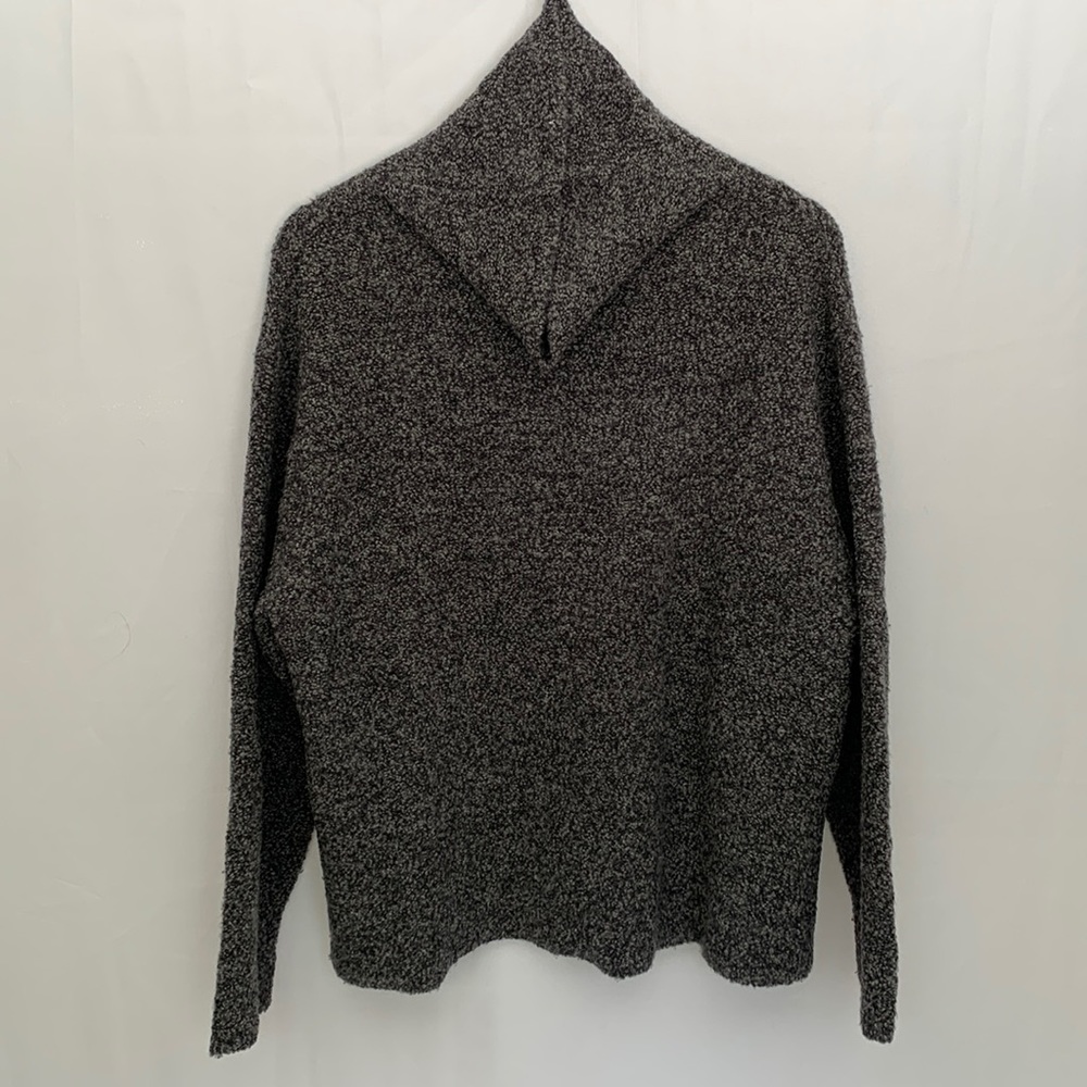 Eileen Fisher Merino Wool Cashmere Blend Nubby Cowl Neck Sweater Heather Grey